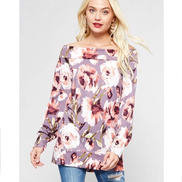 New! Lavender floral knit tunic - Picture 3 of 5